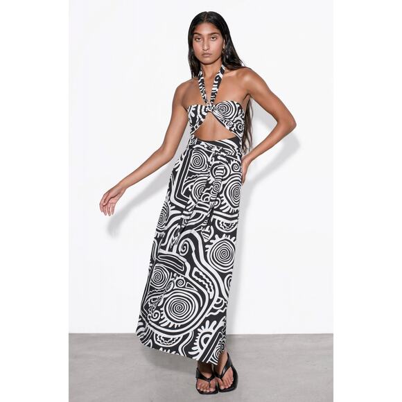 Mara Hoffman Paula Halter Cutout Two-Tone Midi Wrap Dress - Picture 1 of 7